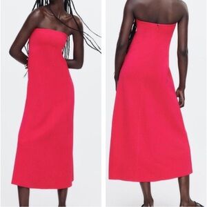 Zara Fuchsia Strapless Tube Knit Minimalist Womens Midi Dress size S